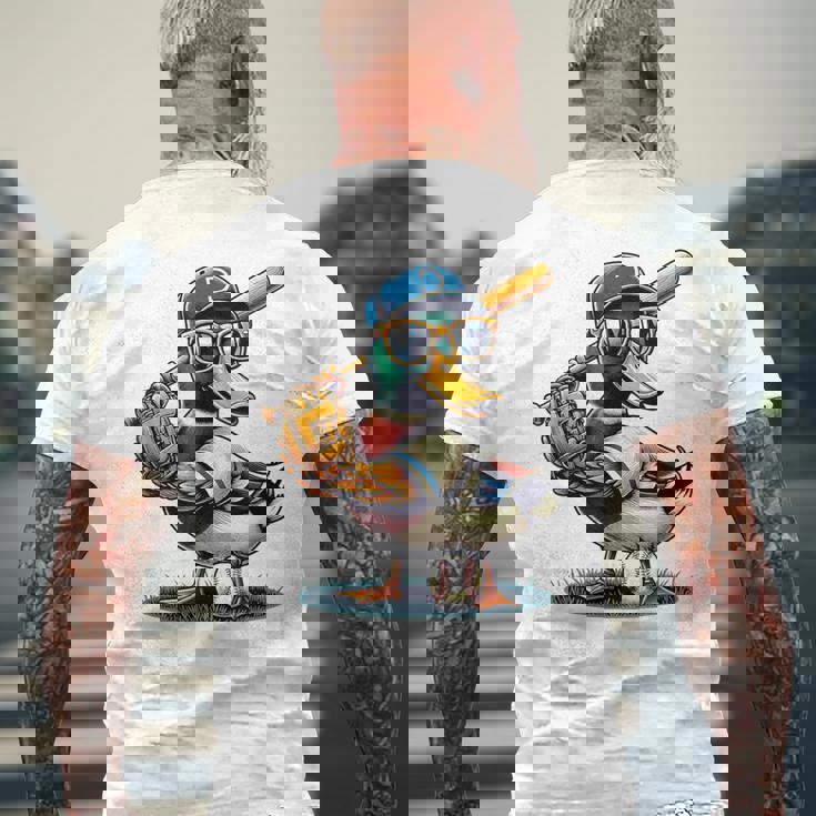 マガモのアヒル 野球愛好家 アヒル 野球 メンズTシャツ バックプリント 高齢者への贈り物