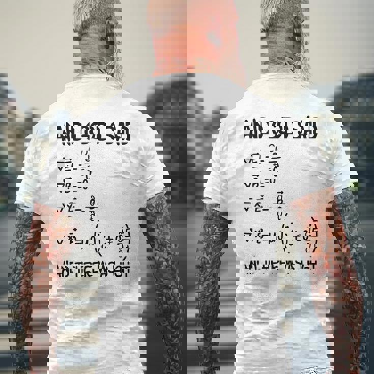 マクスウェル方程式と神は言って、光があった メンズTシャツ バックプリント 高齢者への贈り物