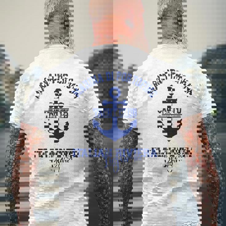 マリーナ・ディ・ポルトフィーノ イタリアン リビエラ ヨットクラブ ボートバケーション メンズTシャツ バックプリント 高齢者への贈り物