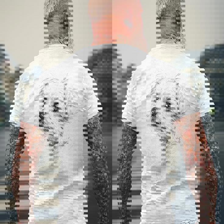 マルチーズ 犬 グラフィック ペット アートワーク マルチーズ メンズTシャツ バックプリント 高齢者への贈り物