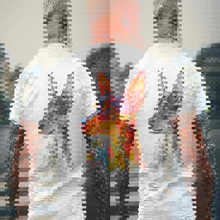 ミニチュア ピンシャー 犬 ペット カラフル ミニチュア ピンシャー メンズTシャツ バックプリント 高齢者への贈り物