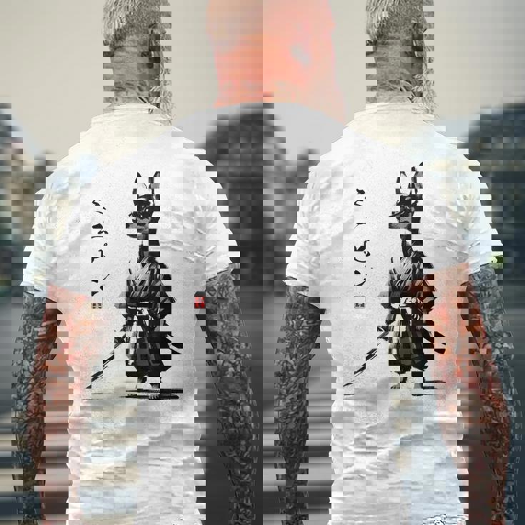 ミニチュアピンシャー 侍戦士 日本の浮世絵 アートドッグ メンズTシャツ バックプリント 高齢者への贈り物