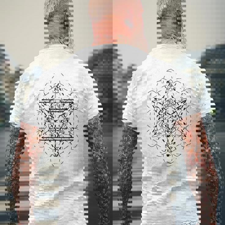 メタトロンキューブ マカバ（スターテトラヒドロン）神聖幾何学 メンズTシャツ バックプリント 高齢者への贈り物