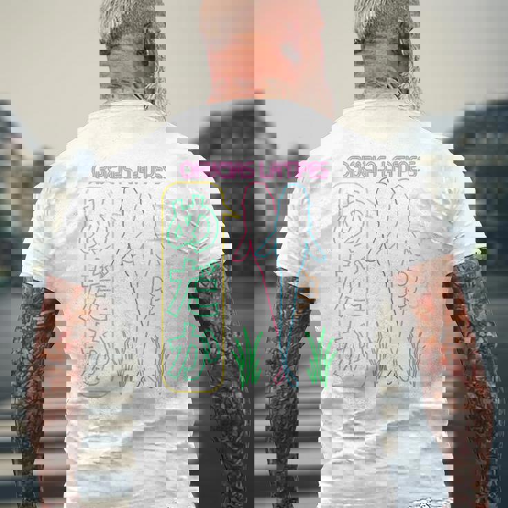 メダカ飼育者向け「めだかネオンデザイン」-バックプリント- メンズTシャツ バックプリント 高齢者への贈り物