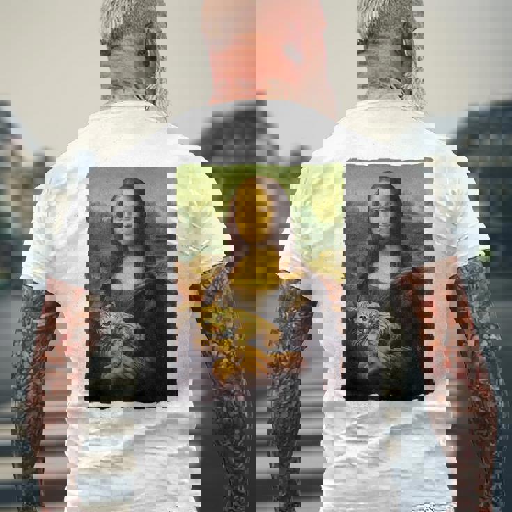 モナ・リザとオレンジ色の猫 面白いアートの絵 メンズTシャツ バックプリント 高齢者への贈り物