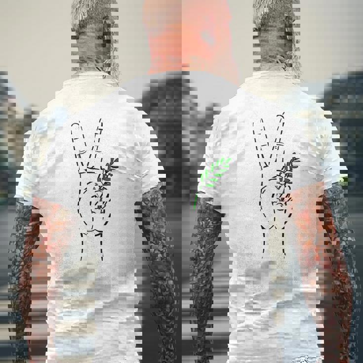 ヨルダン川西岸中東平和鳩オリーブの枝無料パレスチナ メンズTシャツ バックプリント 高齢者への贈り物