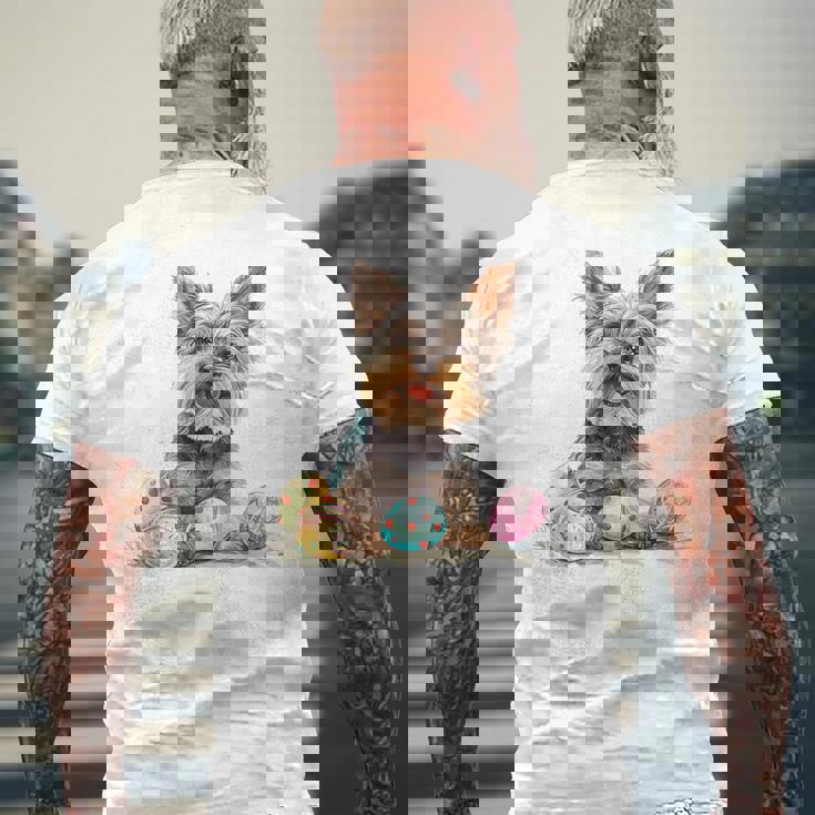 ヨーキー ヨークシャーテリア 犬種 ハッピーイースター メンズ レディース メンズTシャツ バックプリント 高齢者への贈り物