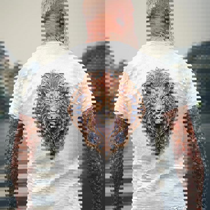 ライオン 動物 彫刻 動物園 抽象芸術 絵画 ライオン メンズTシャツ バックプリント 高齢者への贈り物