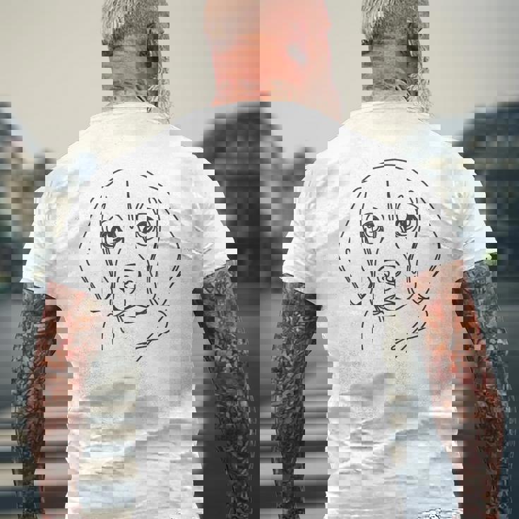 ラインアートお父さんママ犬-ビーグル メンズTシャツ バックプリント 高齢者への贈り物