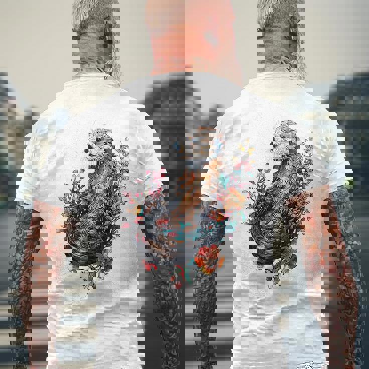 ラッコ フローラルアクセント メンズTシャツ バックプリント 高齢者への贈り物