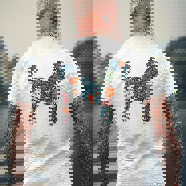 ラブラドゥードルやゴールデンドゥードルのママのためのフローラルドッグシルエット メンズTシャツ バックプリント 高齢者への贈り物