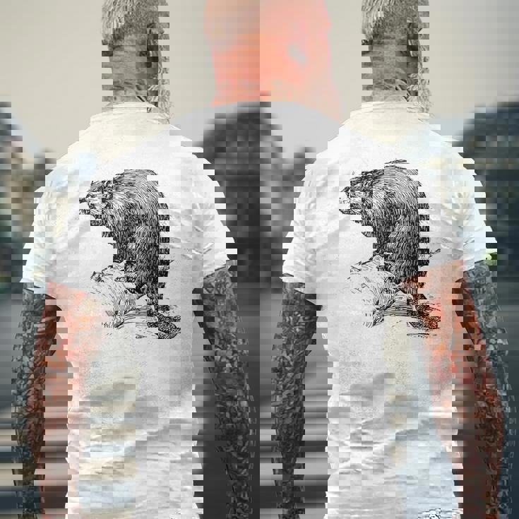 リアルなビーバースケッチ メンズTシャツ バックプリント 高齢者への贈り物