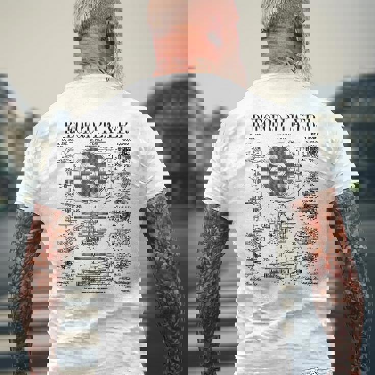 レコードプレーヤー ヴィンテージ 特許 Dj ターンテーブル 蓄音機 メンズTシャツ バックプリント 高齢者への贈り物