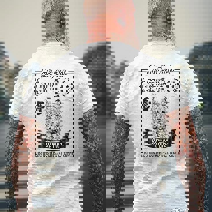 レトロ ケアンテリア コーヒー 面白い 犬 ママ コーヒー愛好家 メンズTシャツ バックプリント 高齢者への贈り物