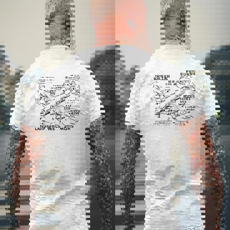 レトロな飛行機の図-ヴィンテージ旅客機の飛行履歴 メンズTシャツ バックプリント 高齢者への贈り物