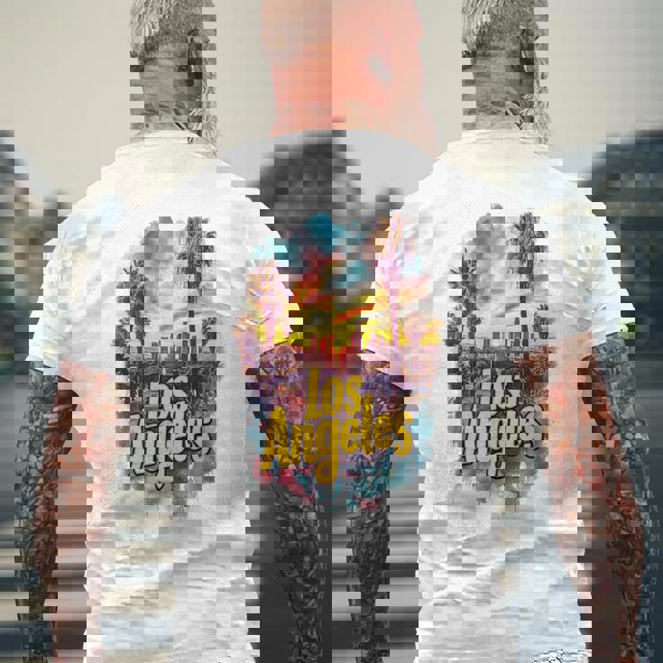 ロサンゼルス カリフォルニア サンセット スカイライン アーバン お土産 メンズTシャツ バックプリント 高齢者への贈り物