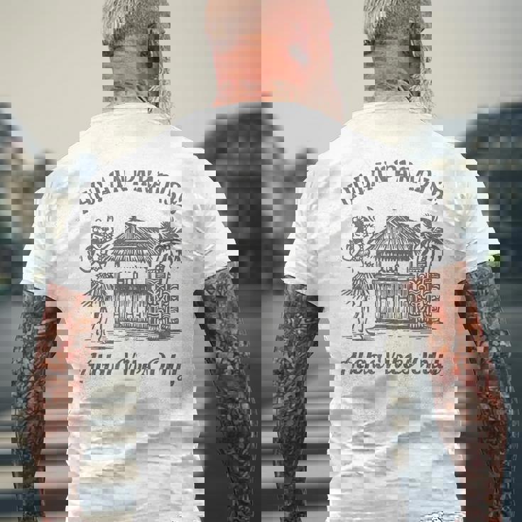 ヴィンテージ ハワイアン フラティキ トロピカル アロハ バイブ レトロ アイランド メンズTシャツ バックプリント 高齢者への贈り物