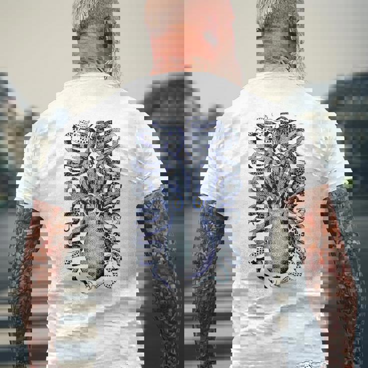 ヴィンテージ ブルー タコ メンズTシャツ バックプリント 高齢者への贈り物