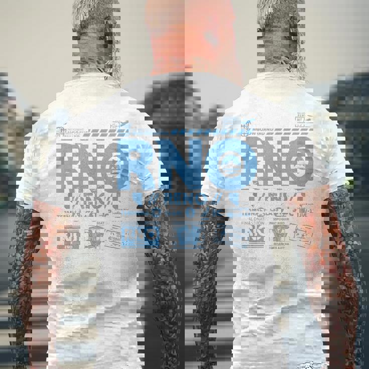 ヴィンテージ リノ Rno 空港コード トラベル デイ レトロ タグ ネバダ メンズTシャツ バックプリント 高齢者への贈り物