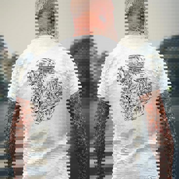 ヴィンテージエンジンブロック – メンズカー&メカニックガレージグラフィック メンズTシャツ バックプリント 高齢者への贈り物