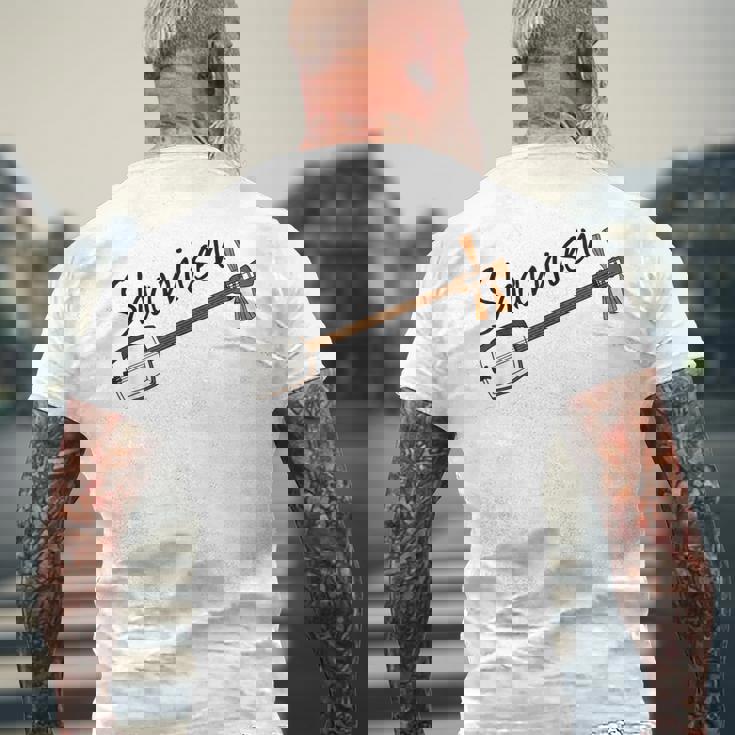 三味線奏者 音楽教師 ミュージシャン メンズTシャツ バックプリント 高齢者への贈り物