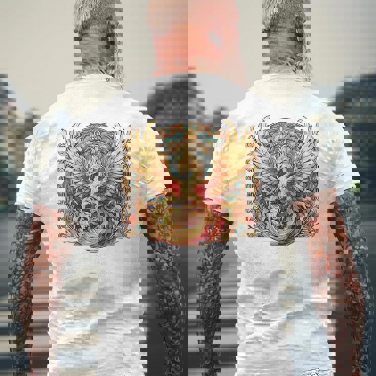 不死鳥 火の鳥 フェニックス イラスト バックプリント メンズTシャツ バックプリント 高齢者への贈り物