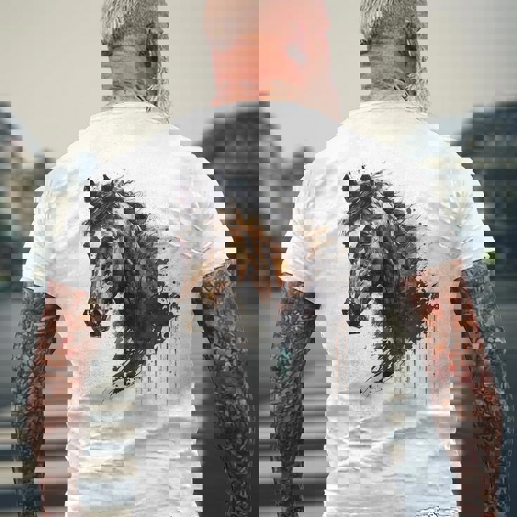 乗馬アート アニマルプリント 馬モチーフ 馬 メンズTシャツ バックプリント 高齢者への贈り物