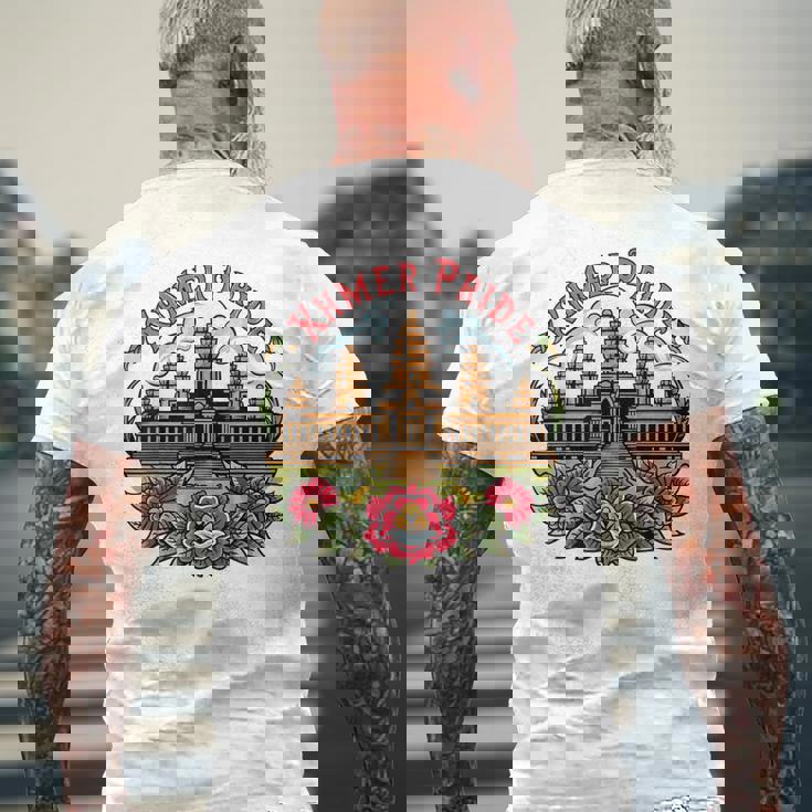 伝統的なカンボジアのクメールタトゥーデザインアンコールワット メンズTシャツ バックプリント 高齢者への贈り物