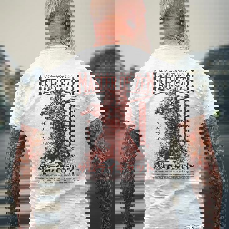 侍 猫戦士 浮世 オタク ストリートウェア 猫 サムライ メンズTシャツ バックプリント 高齢者への贈り物