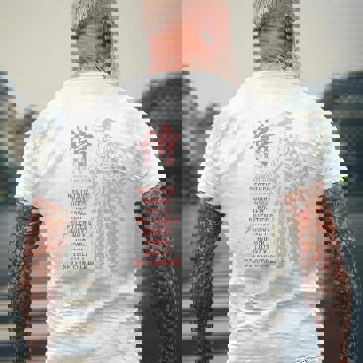 侍、日本の戦士の美徳-バックプリント メンズTシャツ バックプリント 高齢者への贈り物