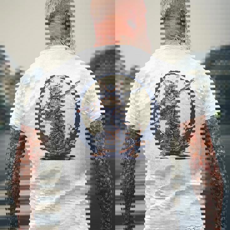 古代忍者猫 日本の子猫 刀猫 サムライキャット メンズTシャツ バックプリント 高齢者への贈り物