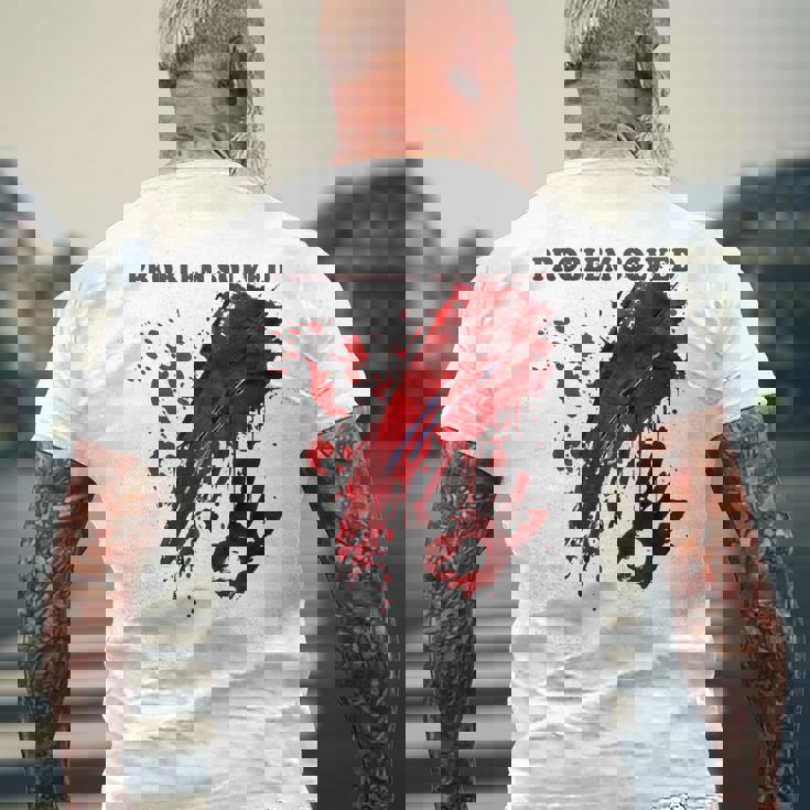 問題解決 血まみれのシャツ 血まみれのホラー メンズTシャツ バックプリント 高齢者への贈り物