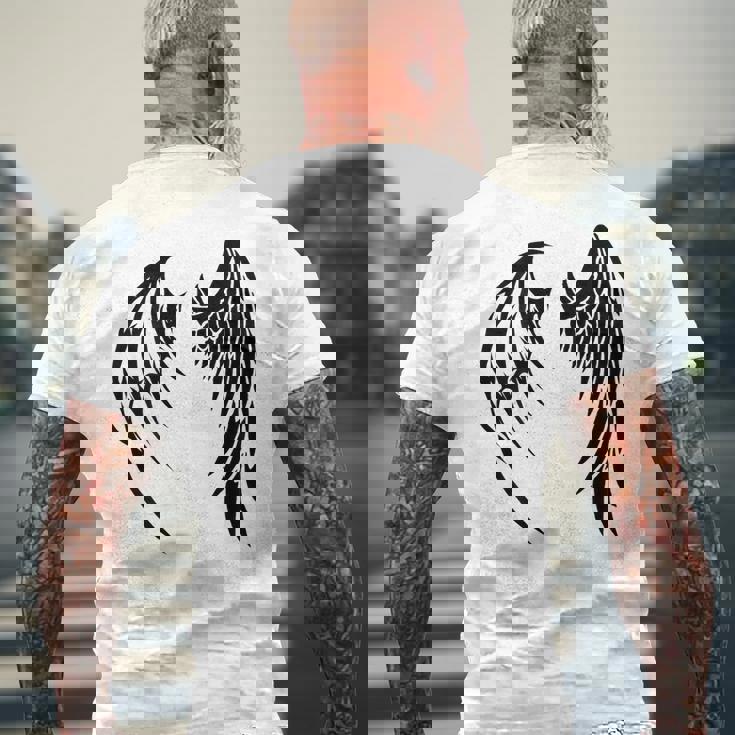 天使 悪魔 翼 神話 信仰 メンズTシャツ バックプリント 高齢者への贈り物