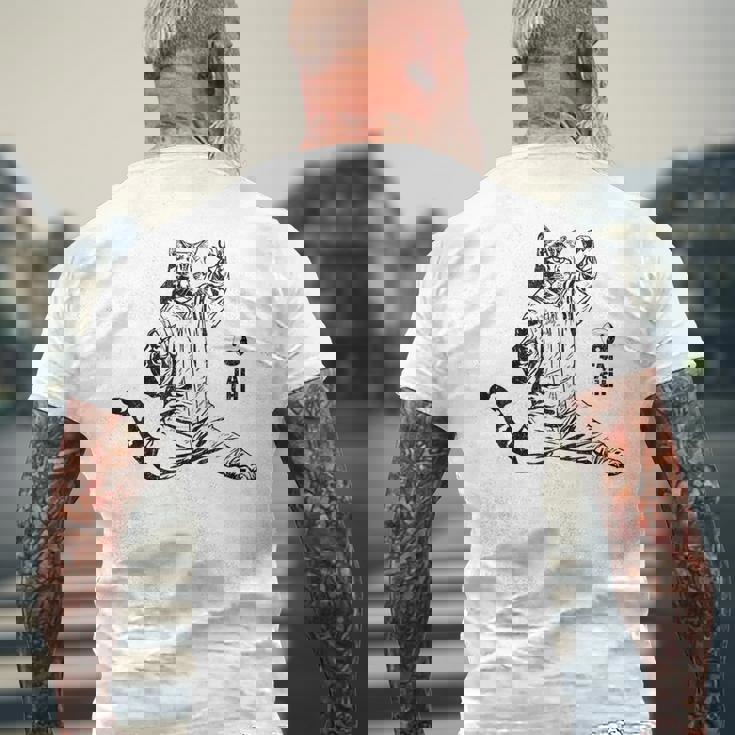 太極拳 猫 格闘技 面白い 猫 格闘 メンズTシャツ バックプリント 高齢者への贈り物