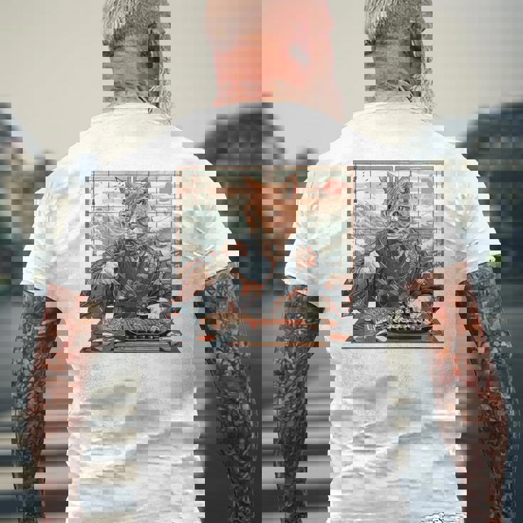 寿司好き ヴィンテージ 子猫 伝統 日本の芸術 猫 長袖tシャツ メンズTシャツ バックプリント 高齢者への贈り物