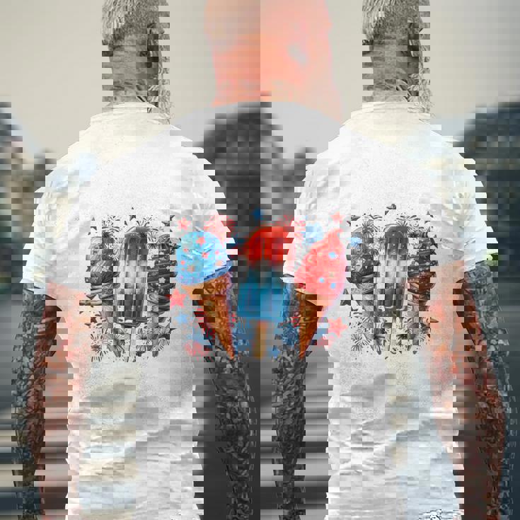 少年 赤 白 青 アメリカ国旗 7月4日 アイスキャンディー 愛国的 長袖tシャツ メンズTシャツ バックプリント 高齢者への贈り物