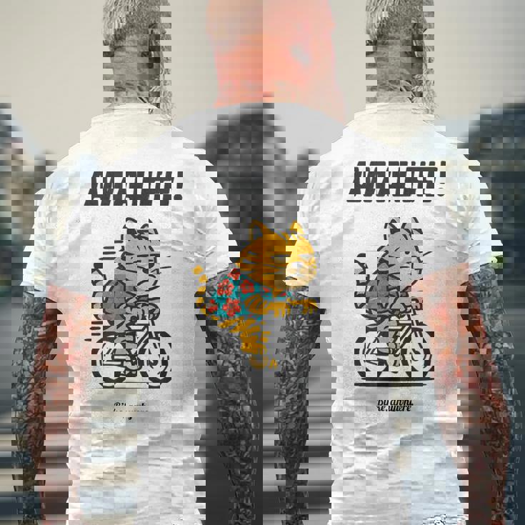 尼崎を走るチャリ猫 メンズTシャツ バックプリント 高齢者への贈り物