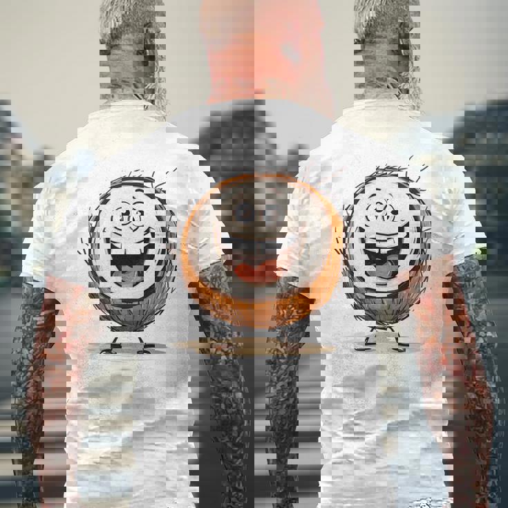 幸せな笑顔のココナッツの顔の漫画 長袖tシャツ メンズTシャツ バックプリント 高齢者への贈り物