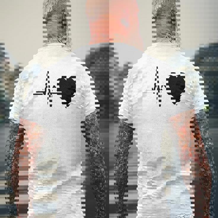 心電図のパターン ハートカラー ブラック メンズTシャツ バックプリント 高齢者への贈り物