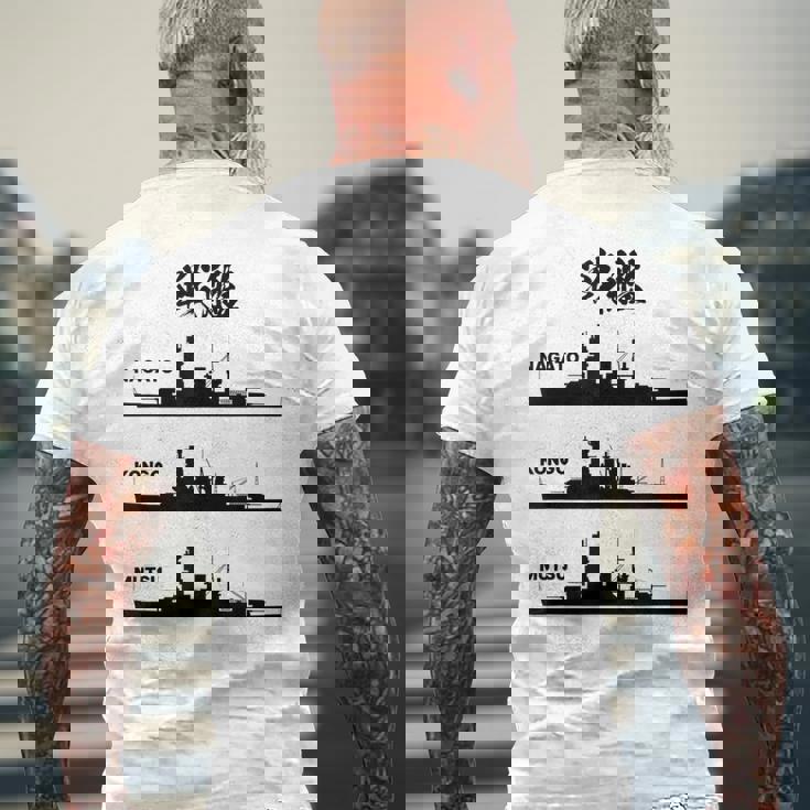 戦艦【長門 金剛 陸奥】軍艦 シルエット 日本 大日本帝国 海軍 帝国海軍 船 面白い ネタ 文字入り ウケ狙い メンズTシャツ バックプリント 高齢者への贈り物