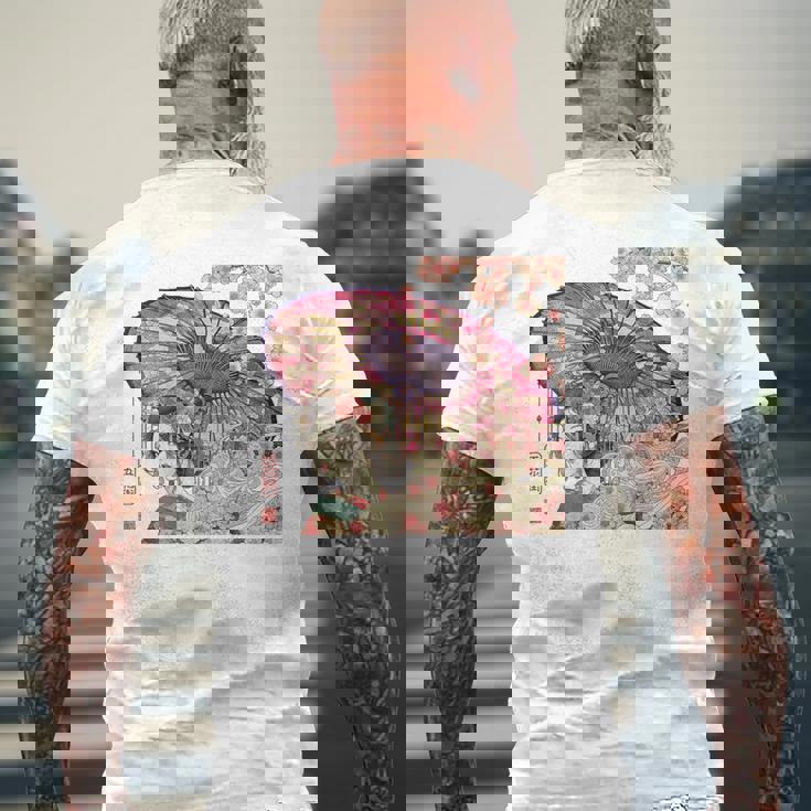 振り返る娘 見返り美人 日本美人 花街 浮世絵 桜 花 奇麗 赤 バックプリント メンズTシャツ バックプリント 高齢者への贈り物