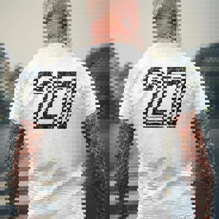 数字 27 ヴィンテージ ブラックホワイト メンズTシャツ バックプリント 高齢者への贈り物