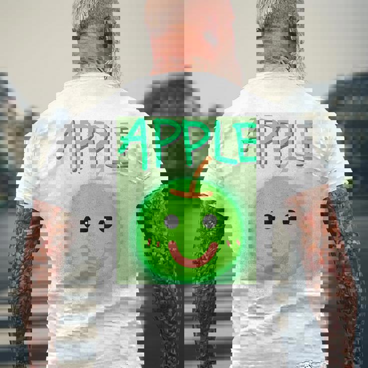 日本 りんご 青りんご かわいい 笑顔 メンズTシャツ バックプリント 高齢者への贈り物