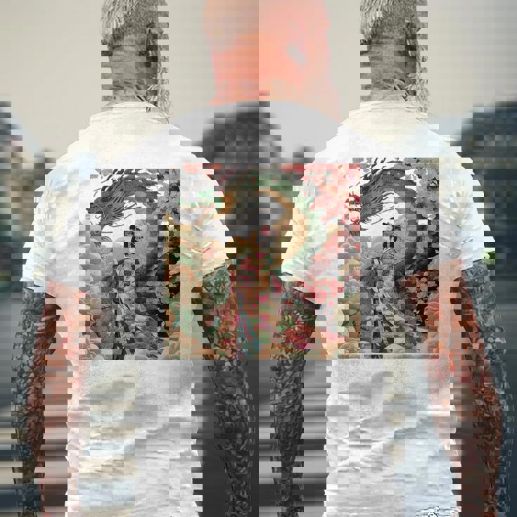 日本 浮世絵 桜 着物 竜 綺麗 日本髪 メンズTシャツ バックプリント 高齢者への贈り物