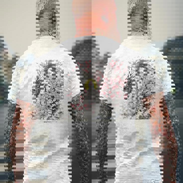 日本 浮世絵 観音菩薩 竜 桜 波 バックプリント メンズTシャツ バックプリント 高齢者への贈り物