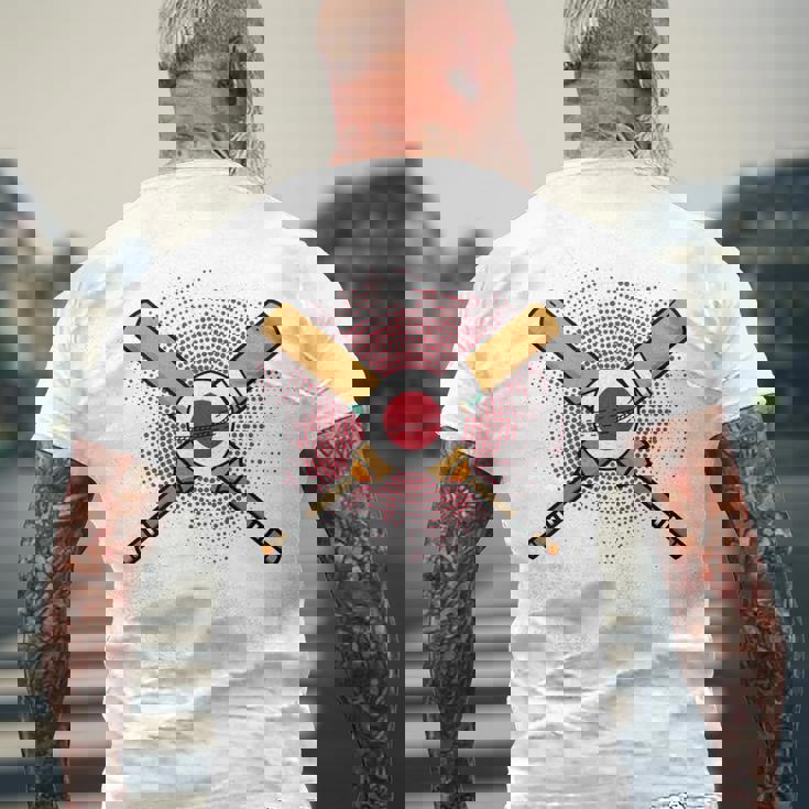 日本のクリケットラケットとボールの旗 長袖tシャツ メンズTシャツ バックプリント 高齢者への贈り物