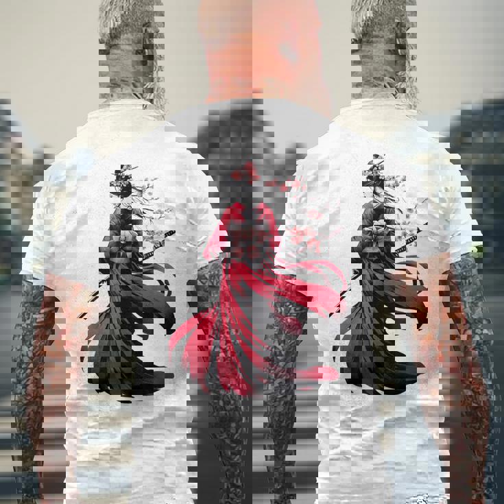 日本のサムライ フローラルウォリアーフラワー 桜 メンズTシャツ バックプリント 高齢者への贈り物