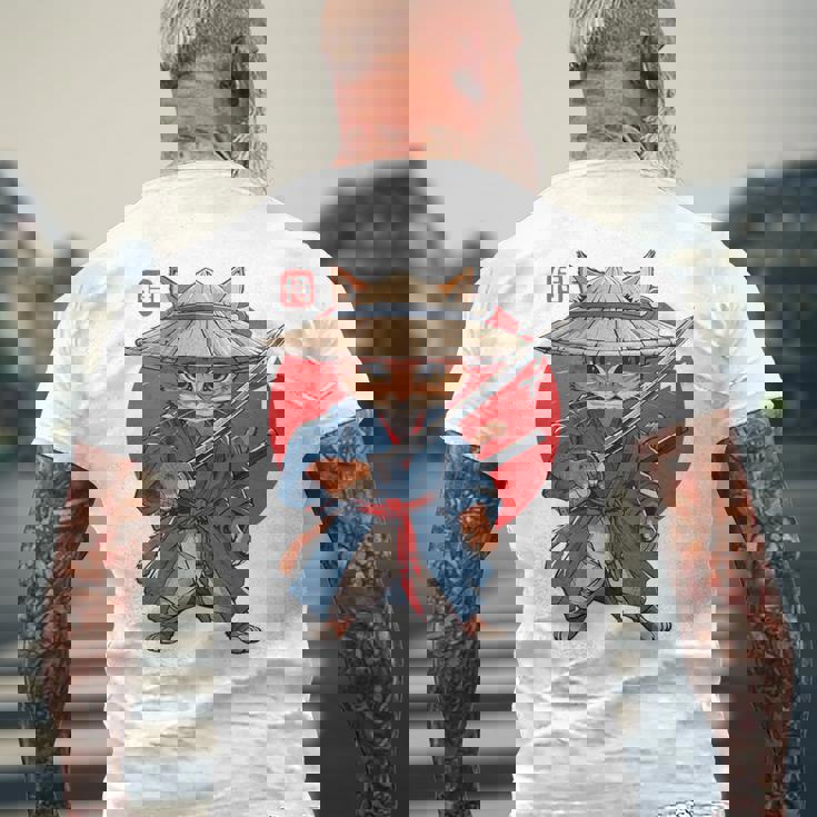 日本の侍 猫戦士 浮世侍 バックプリント メンズTシャツ バックプリント 高齢者への贈り物