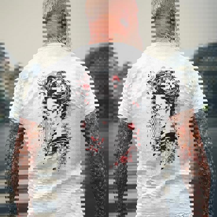 日本の芸者アートグラフィックtシャツ メンズ レディース キッズ メンズTシャツ バックプリント 高齢者への贈り物