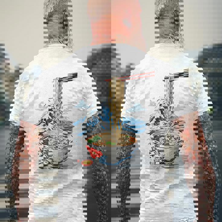 日本の麺スープ ラーメン 浮世絵 日本波 ヴィンテージ メンズTシャツ バックプリント 高齢者への贈り物